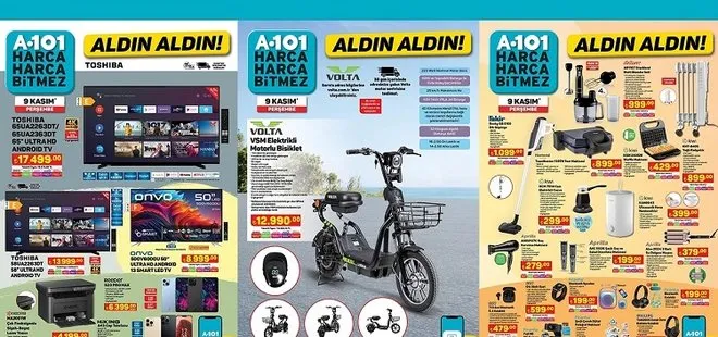 10 Kasım A101 aktüel ürünler kataloğu! A101’de uyguna Android TV, yazıcı, tost makinesi, süpürge, fön makinesi, volta bisiklet, robot süpürge satıyor