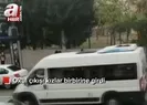 Okul çıkışında kızlar birbirine girdi
