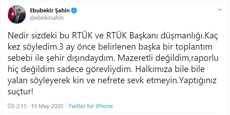 RTÜK Başkanı Şahin’den, İsmail Saymaz’a rapor tepkisi: Kovulman boşa değilmiş, yalancının tekisin