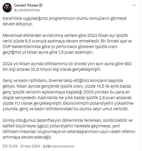 İstihdam artıyor işsizlik düşüyor! TÜİK son dakika olarak duyurdu! Bakan Vedat Işıkhan’dan ilk yorum: Son 11 yılın en düşük seviyesi...