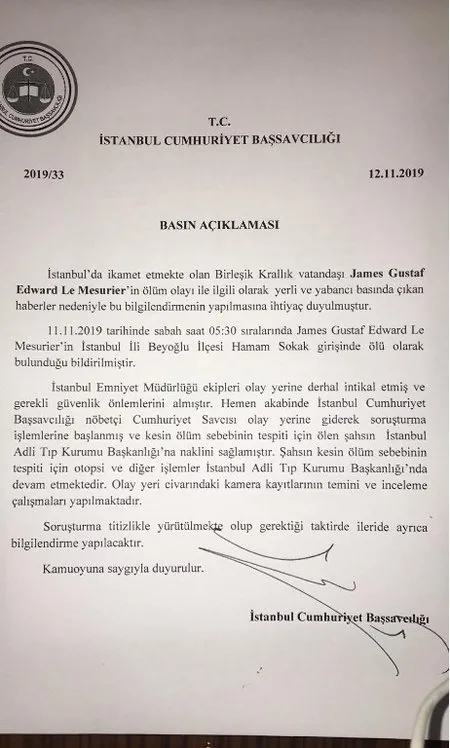 İstanbul Cumhuriyet Başsavcılığı’ndan ölen eski İngiliz İstihbarat Subayı açıklaması