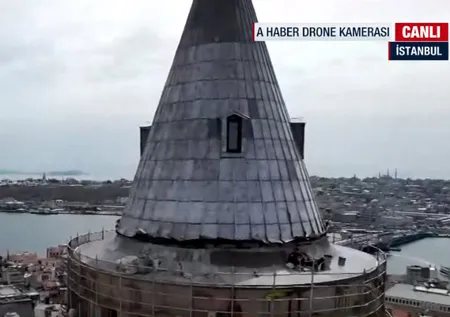 A Haber drone kamerası havadan görüntüledi! Galata Kulesi restorasyonda