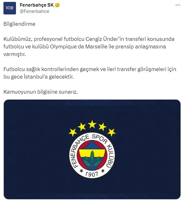 Fenerbahçe Cengiz Ünder transferini resmen açıkladı!