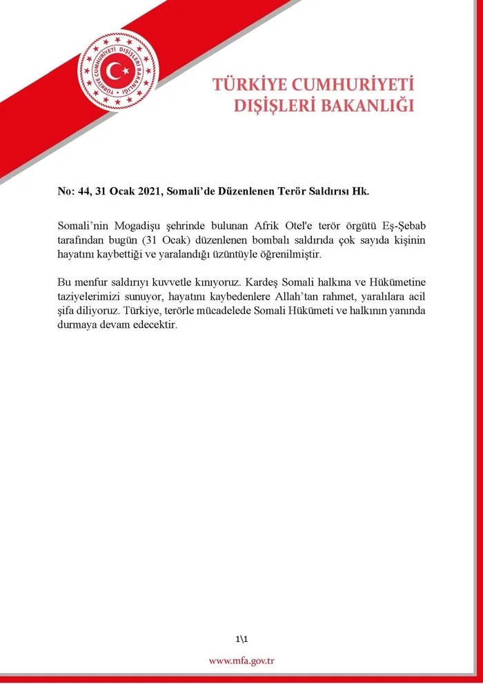 Son dakika: Dışişleri Bakanlığından Somali’de meydana gelen terör saldırısına kınama - 1