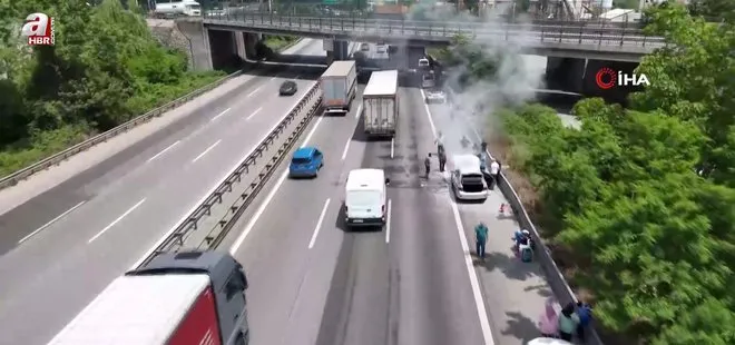 Otoyolda yangın paniği kamerada