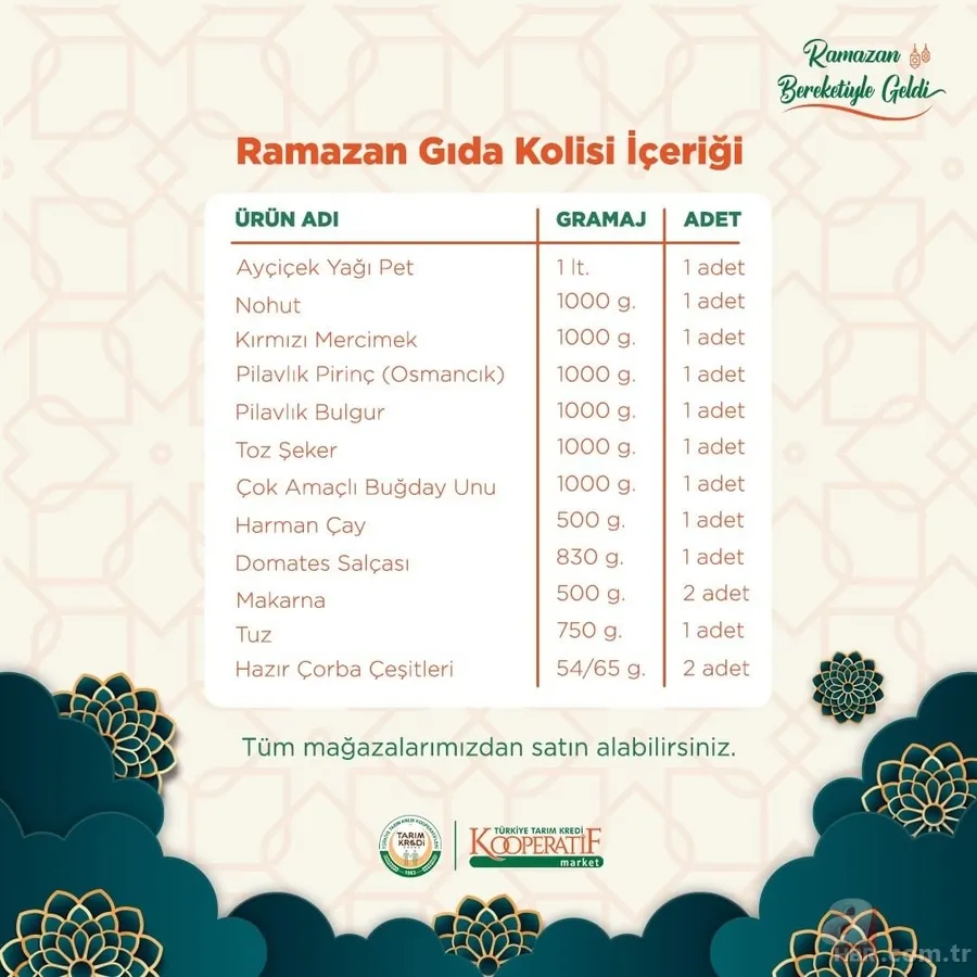 Tarım Kredi RAMAZAN Paketi 2023 | İndirimli özel fiyatlar başladı! Ayçiçek yağı, Güllaç, Tiryaki çay, Hurma, Pastırma... 3