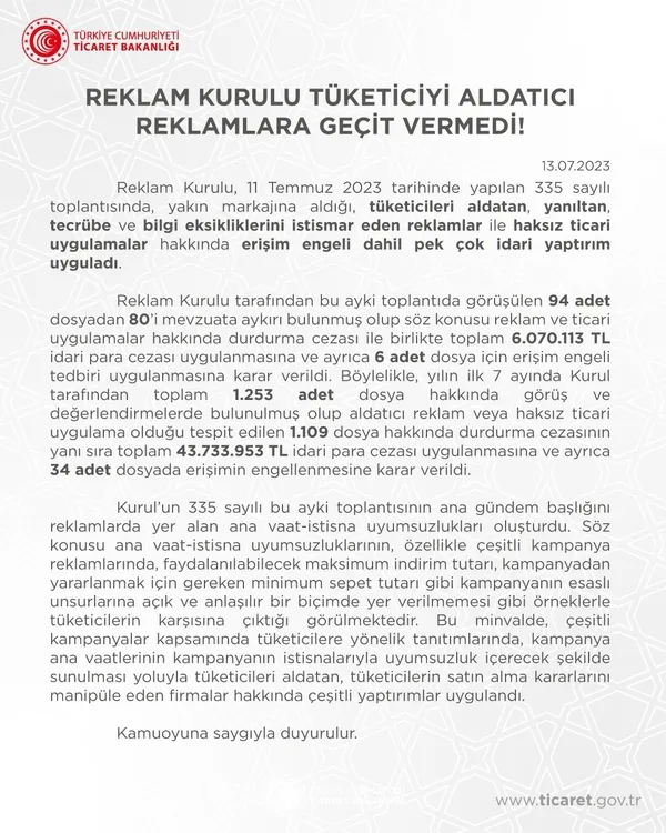 Son dakika | Ticaret Bakanlığı yanıltıcı reklamlara geçit vermedi - 1
