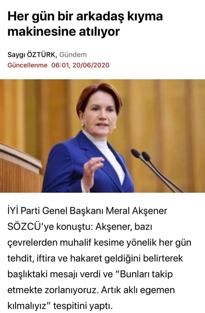 Bakan Soylu'dan Sözcü Gazetesi’nden Saygı Öztürk’e mülakat veren Meral Akşener’e küpürlü ayar - 1