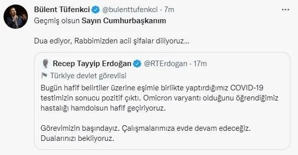Başkan Recep Tayyip Erdoğan’ın koronavirüs testi pozitif çıktı