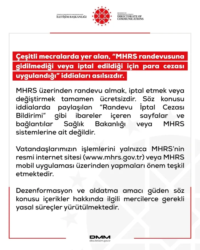 DMM’den MHRS randevularına gitmeyene ceza iddiasına yalanlama