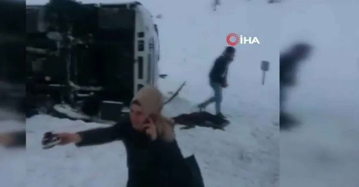Son dakika: Erzurum'da halk otobüsü devrildi!