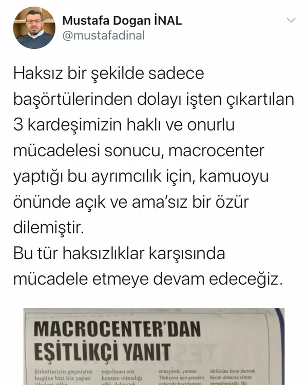 Başörtülü oldukları için işten çıkarılmışlardı! MACRO Center’dan özür geldi