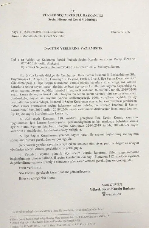 Son dakika: YSK sayım durdurma kararını kaldırdı