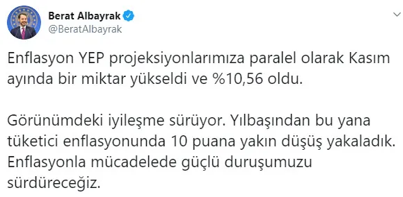 Bakan Berat Albayrak’tan enflasyon açıklaması