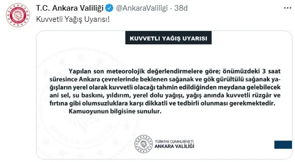 Son dakika: Ankara için kuvvetli yağış uyarısı - 1
