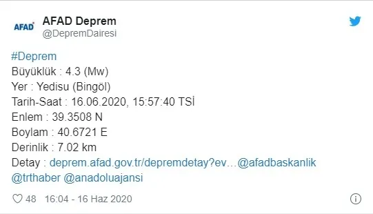 Son dakika: Bingöl'de 4.3 büyüklüğünde deprem - 1