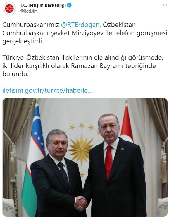 Son dakika: Başkan Recep Tayyip Erdoğan'dan Özbekistan teması - 1