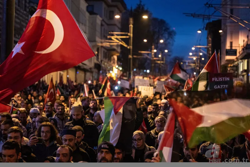 "Şehitlerimize rahmet! Filistin'e destek" mitinginde on binlerce kişi Galata Köprüsü'ne yürüdü 18