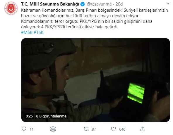 Son dakika: MSB duyurdu! Barış Pınarı bölgesinde PKK’ya darbe: 4 terörist etkisiz hale getirildi