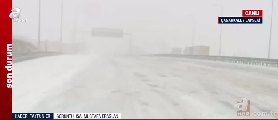 Çanakkale'de yoğun kar ve tipi! Buz pistine dönen yolda zorlu yayın... A Haber muhabiri Tayfun Er son durumu aktardı 5