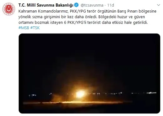 Son dakika: MSB: Barış Pınarı bölgesinde 6 PKK-YPG’li öldürüldü