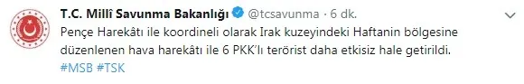 Son dakika: Kuzey Irak’a hava harekatı: 6 terörist yok edildi