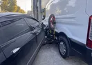 Motosiklet iki araç arasında ezildi