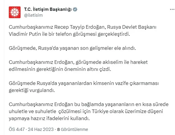 baskan-erdogan-putin-ile-gorustu-destek-mesaji-1687614784555.jpg Başkan Erdoğan Putin ile görüştü: Türkiye üzerine düşeni yapmaya hazır - 1