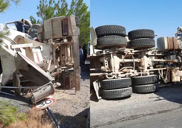 Bodrum'da feci kaza! Beton mikseri devrildi