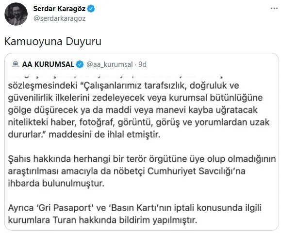 Muhabir Musab Turan’ın FETÖ bağlantısı ortaya çıktı