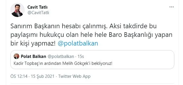 Antalya Barosu Başkanı Polat Balkan Topbaş’ın ardından Gökçek’in ölümünü istedi! Tepki yağıyor: Bu nefretle nasıl insan haklarını savunacaksınız?" - 4