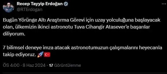 Uzay misyonunda yeni perde: Türkiye’nin ikinci astronotu Tuva Cihangir Atasever'in yörünge altı araştırma uçuşu tamamlandı - 15