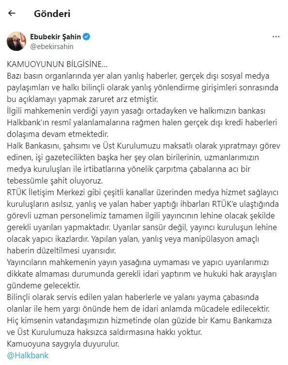 Sosyal medyada Halkbank manipülasyonu! RTÜK Başkanı Şahin'den flaş uyarı - 1