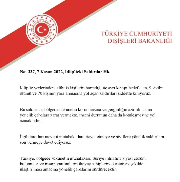Türk Dışişleri Bakanlığı: İdlib’de 3 kampa yapılan saldırıları şiddetle kınıyoruz - 6