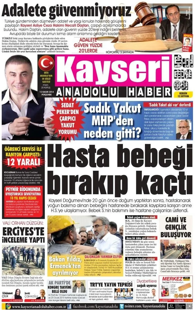 13/11/2014 - Anadolu gazeteleri manşetleri
