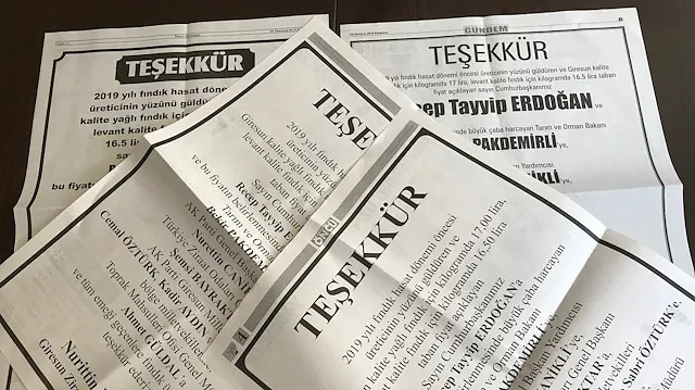 Fındık fiyatı müjdesinden sonra Başkan Erdoğan’a ilanlı teşekkür