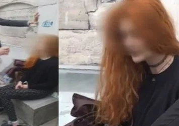 Taksim'de genç kızın yürek burkan hali...