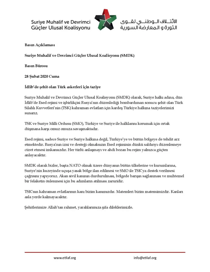 Suriyeli muhaliflerden Türkiye’ye taziye mesajı