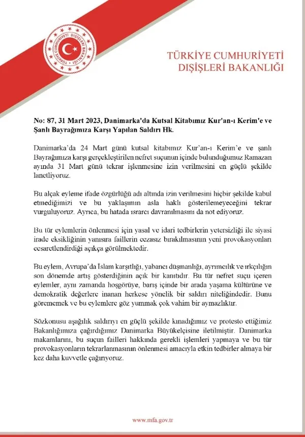 Türk Dışişleri Bakanlığından Danimarka'ya "Türk bayrağı ve Kur'an-ı Kerim yakma" tepkisi - 5