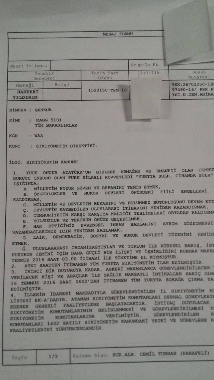 İşte darbeci alçakların hazırladığı sıkıyönetim talimatı - 1