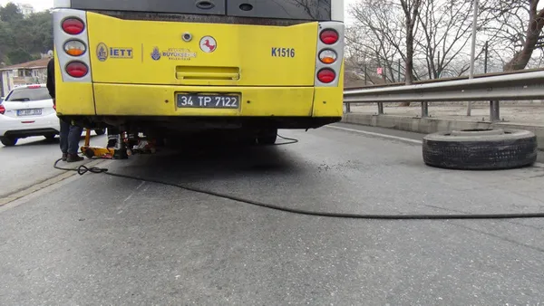 Kağıthane'de seyir halindeki İETT otobüsünün tekerleği fırladı - 3