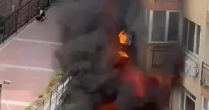 Alevlerin binayı sardığı anlar kamerada