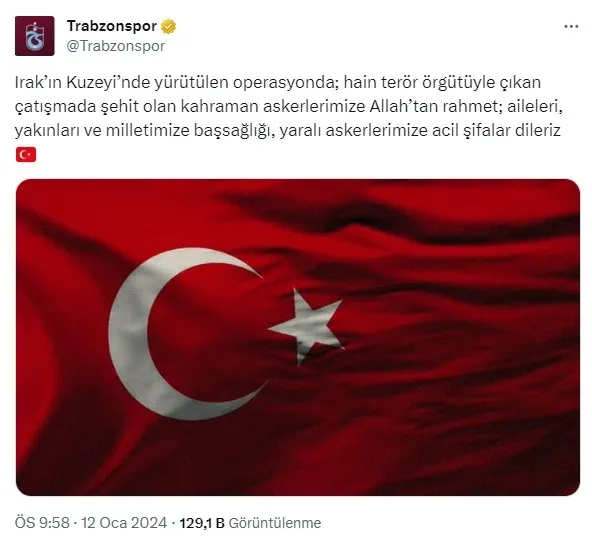 Spor camiasından kahraman şehitlerimiz için taziye mesajı! Acımız büyük, milletimizin başı sağ olsun