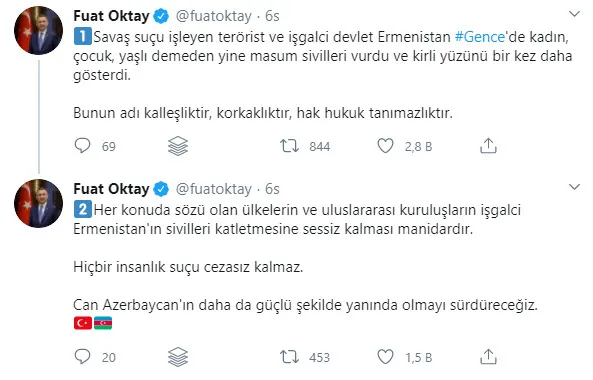Türkiye’den Ermenistan’ın Gence ve Mingeçevir kentlerine füze saldırısına sert tepki