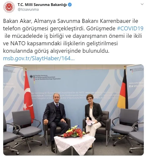 Milli Savunma Bakanı Akar Alman mevkidaşı Karrenbauer ile görüştü - 1