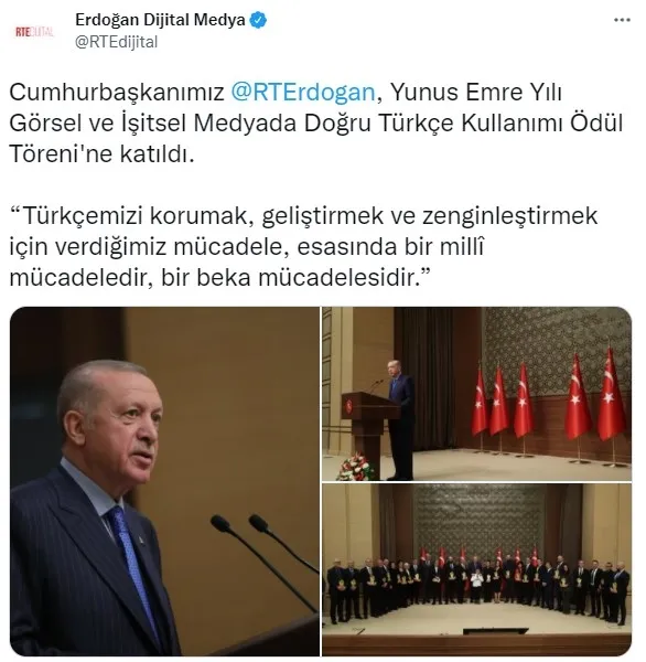 SON DAKİKA: Yunus Emre Yılı Doğru Türkçe Kullanımı Ödül Töreni | Başkan Erdoğan açıkladı! Turkuvaz Medya’ya ödül yağdı