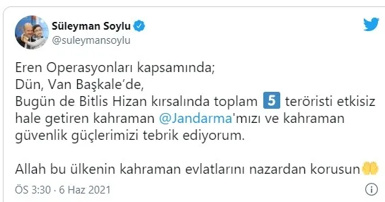 İçişleri Bakanı Süleyman Soylu: 5 terörist etkisiz hale getirildi - 1