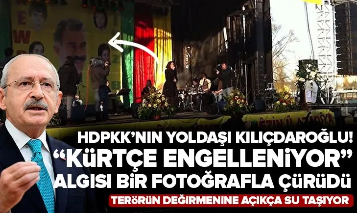 HDP’nin yoldaşı Kemal Kılıçdaroğlu PKK elebaşı Öcalan posteri önünde konser veren Aynur Doğan’a kol kanat gerdi