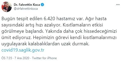 Son dakika: 07 Aralık koronavirüs vaka sayıları açıklandı: Türkiye’de bugün koronavirüsten kaç kişi öldü?