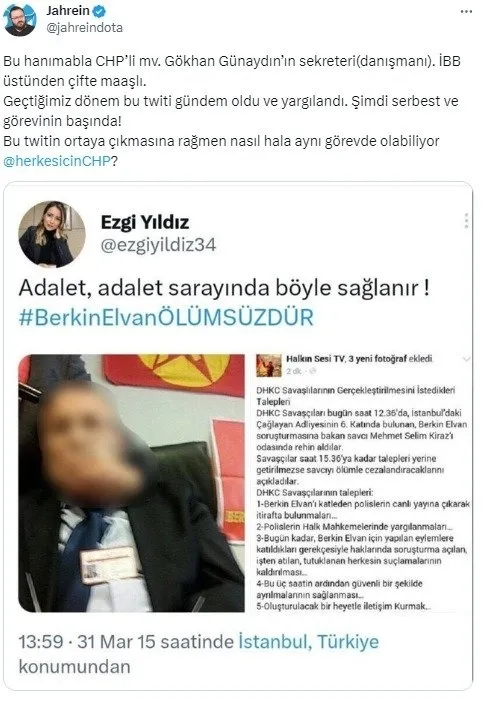 Terör propagandası yapan Eda Ezgi Yıldız yeniden İBB’de işe başladı